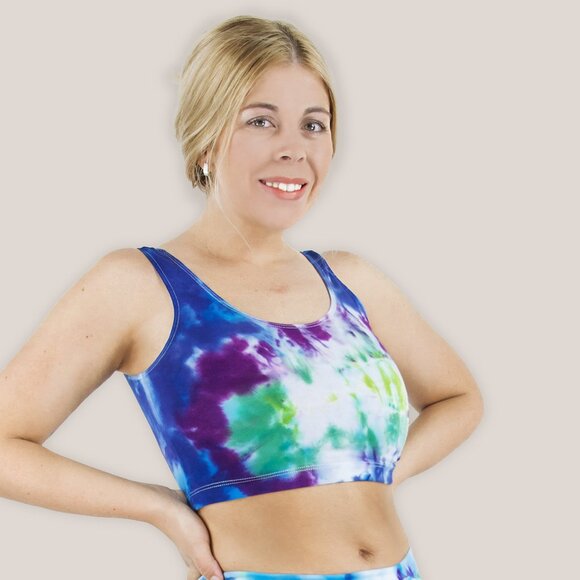 Atlas Tie Dye Crop Tank in Blue Green Purple by Akasha Sun Hand-Dyed Clothing - Picture 1 of 4